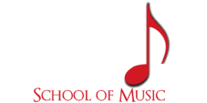 Logo for Orlando School of Music, featuring a large red musical note and the text “Orlando School of Music,” with Orlando in light gray and School of Music in bold red letters.