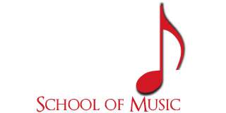 Logo for Orlando School of Music, featuring a large red musical note and the text “Orlando School of Music,” with Orlando in light gray and School of Music in bold red letters.